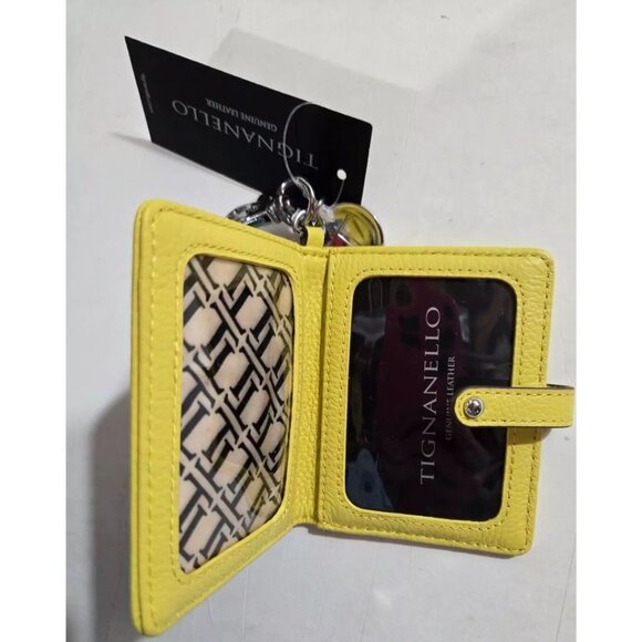 Tignanello Genuine Leather Photo Case Key Chain Main Street Lemon Yellow NWT - Picture 2 of 2
